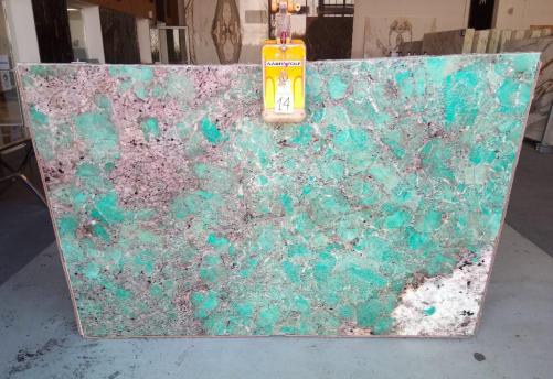 Supply polished slabs 0.8 cm in natural semi precious stone AMAZZONITE Z0206. Detail image pictures 
