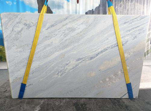 Supply polished slabs 0.8 cm in natural marble AZUL CIELO C0345. Detail image pictures 