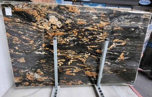 Supply polished slabs 0.8 cm in natural granite BLACK VULCON GX26537. Detail image pictures 