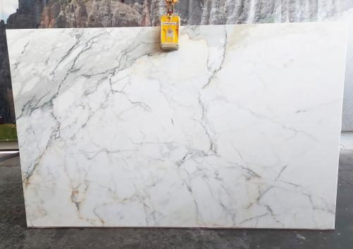 Supply polished slabs 0.8 cm in natural marble CALACATTA BORGHINI CL0259. Detail image pictures 