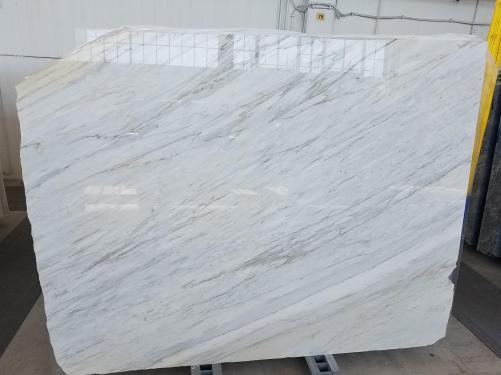 Supply polished slabs 0.8 cm in natural marble CALACATTA CREMO AL0072. Detail image pictures 