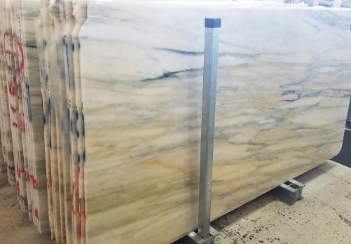 Supply polished slabs 0.8 cm in natural marble CALACATTA CREMO AA T0191. Detail image pictures 