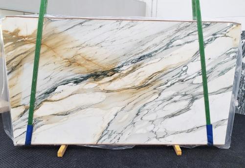 Supply polished slabs 0.8 cm in natural marble CALACATTA MAJESTIC 1413. Detail image pictures 