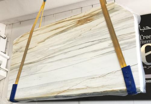 Supply polished slabs 0.8 cm in natural marble CALACATTA MAJESTIC S0114A. Detail image pictures 