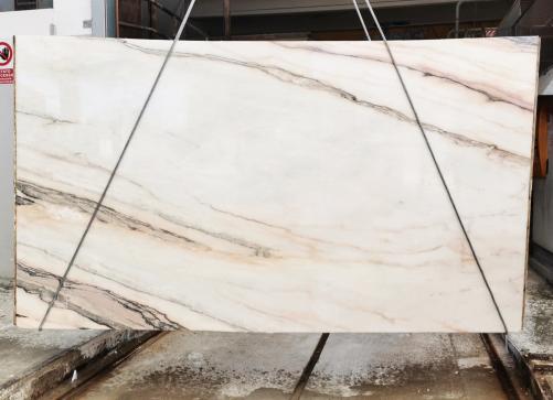 Supply polished slabs 0.8 cm in natural marble CALACATTA ROSE xx1783. Detail image pictures 