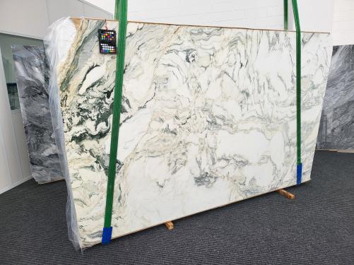 Supply polished slabs 0.8 cm in natural marble Calacatta Torquoise 1840. Detail image pictures 