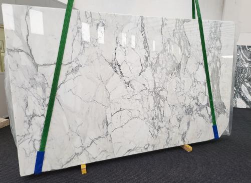 Supply polished slabs 0.8 cm in natural marble CALACATTA 1508. Detail image pictures 