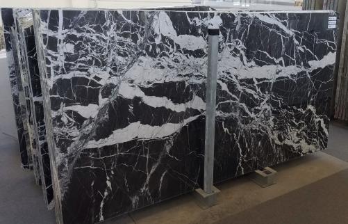 Supply polished slabs 0.8 cm in natural marble MONACO BLACK T0033. Detail image pictures 