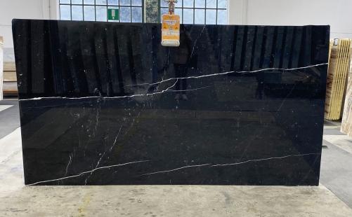 Supply polished slabs 0.8 cm in natural marble NERO MARQUINA DL0109. Detail image pictures 