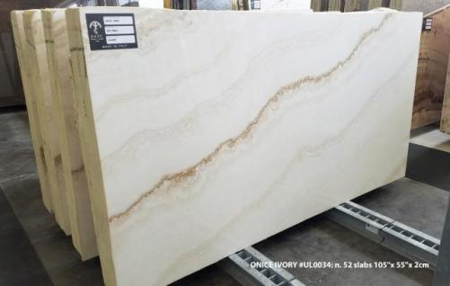 Supply polished slabs 0.8 cm in natural onyx ONICE IVORY UL0034. Detail image pictures 