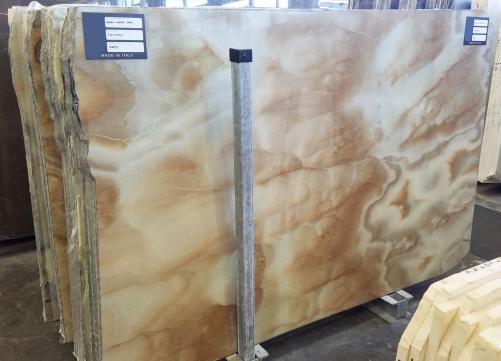 Supply polished slabs 0.8 cm in natural onyx ONYX GREEN COFFEE S0091. Detail image pictures 