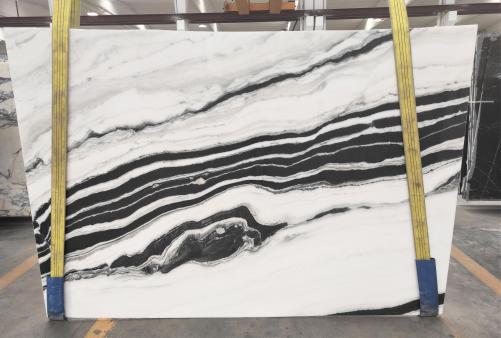 Supply polished slabs 0.8 cm in natural marble PANDA 1771M. Detail image pictures 