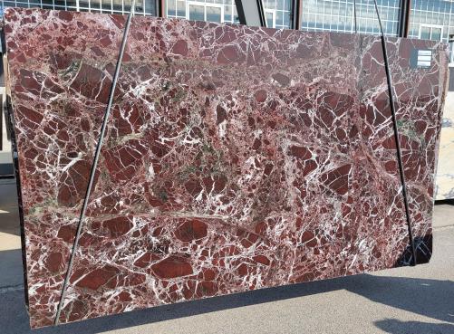 Supply polished slabs 0.8 cm in natural marble ROSSO LEVANTO CL0300. Detail image pictures 