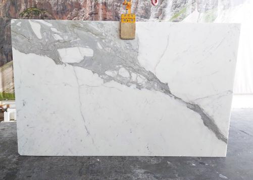 Supply polished slabs 0.8 cm in natural marble STATUARIO VENATO VENA LARGA CL0287. Detail image pictures 