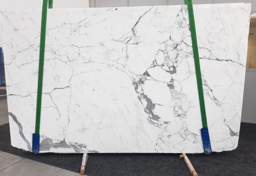 Supply polished slabs 0.8 cm in natural marble STATUARIO GL 979. Detail image pictures 
