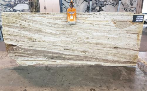 Supply polished slabs 0.8 cm in natural travertine TRAVERTINO ARMENO LA109. Detail image pictures 