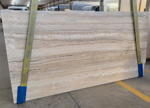 Supply brushed slabs 0.8 cm in natural travertine TRAVERTINO SILVER ITALIANO 1716G. Detail image pictures 