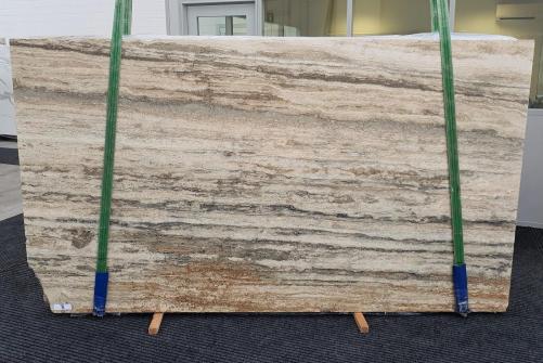 Supply honed slabs 0.8 cm in natural travertine TRAVERTINO SILVER ROMANO 1397. Detail image pictures 
