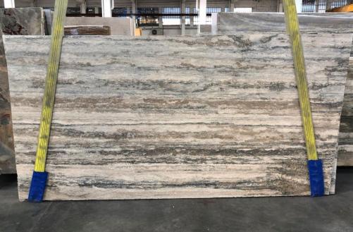 Supply polished slabs 1.2 cm in natural travertine TRAVERTINO SILVER ROMANO 1797M. Detail image pictures 