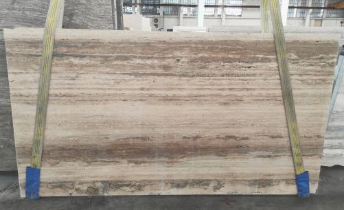 Supply honed slabs 0.8 cm in natural travertine TRAVERTINO SILVER ROMANO 1904M. Detail image pictures 