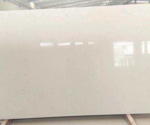 Supply polished slabs 0.8 cm in artificial aglo quartz Venetian White 6302. Detail image pictures 
