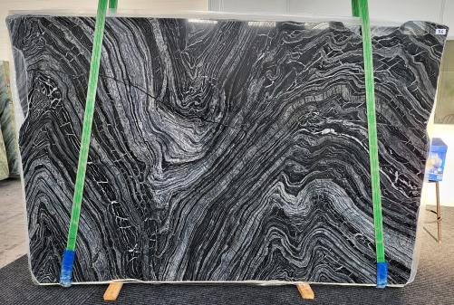 Supply polished slabs 0.8 cm in natural marble Zebra Black 1473. Detail image pictures 